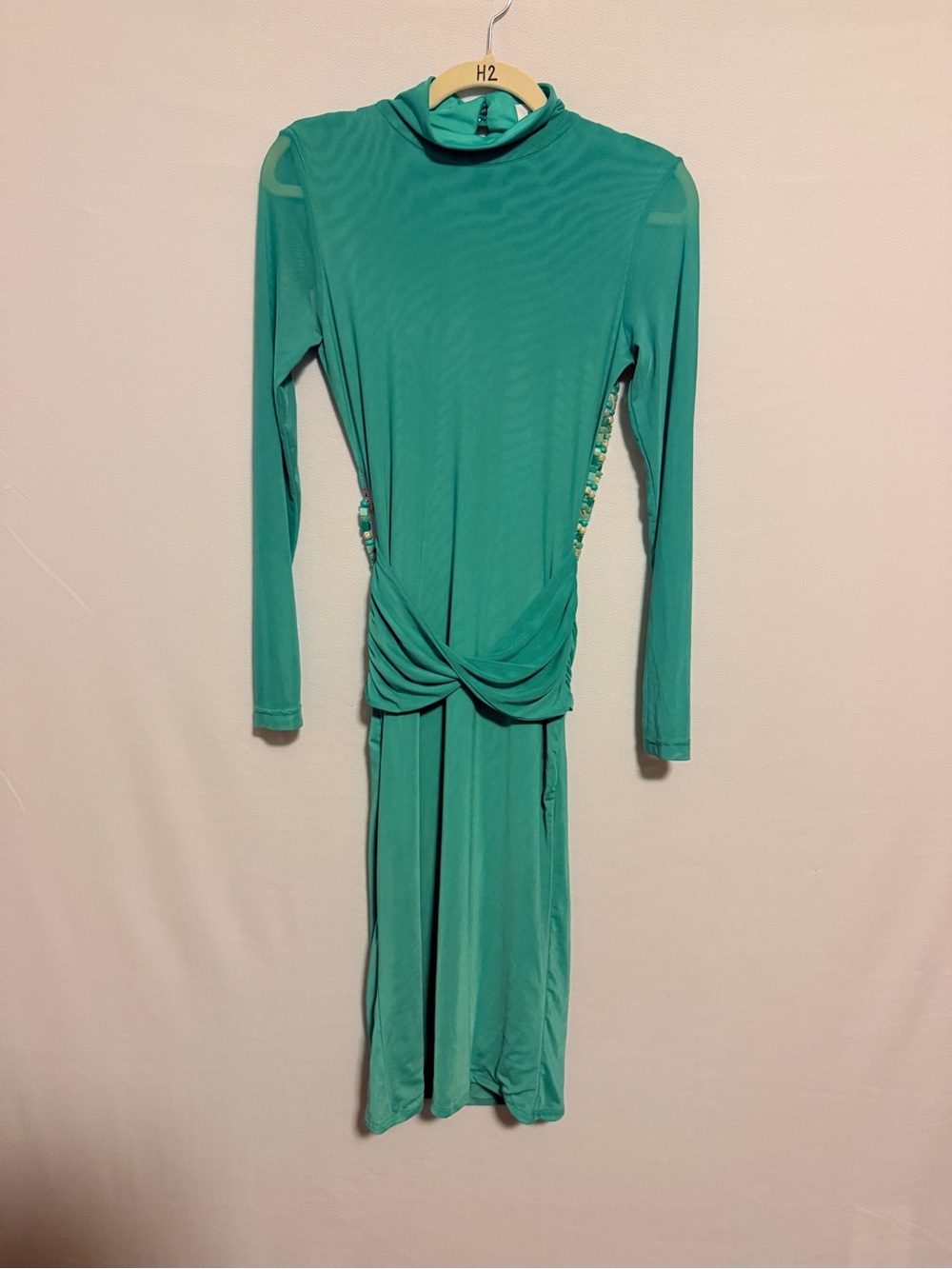 NEW Yellow The Label Salome Beaded Dress Teal Mint Blue Green Long Sleeve
